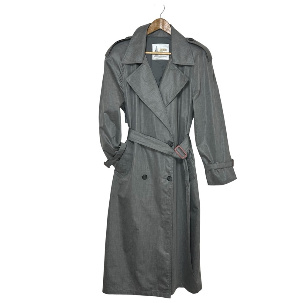 London Fog Vintage USA Made Slate Gray Belted Long Trench Coat 12R Versatile